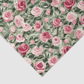 Roze Rood Groene Rozen Floral Vrijgezellenfeest Tissuepapier (Detail)