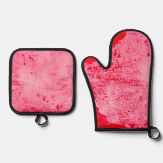 Roze Rood Grunge Verf Textuur Ovenwant & Pannenlap Set