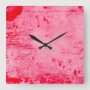 Roze Rood Grunge Verf Textuur Vierkante Klok