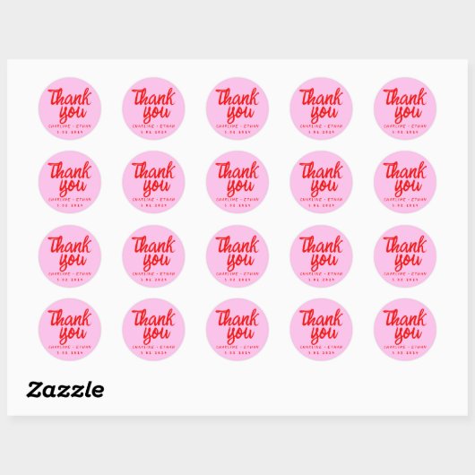 Roze Rood Handschrift Bruiloft Rechthoekige Sticke Ronde Sticker (Vel)