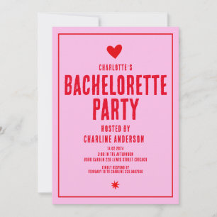 Roze Rood Handschrift Retro Bachelorette Party Kaart