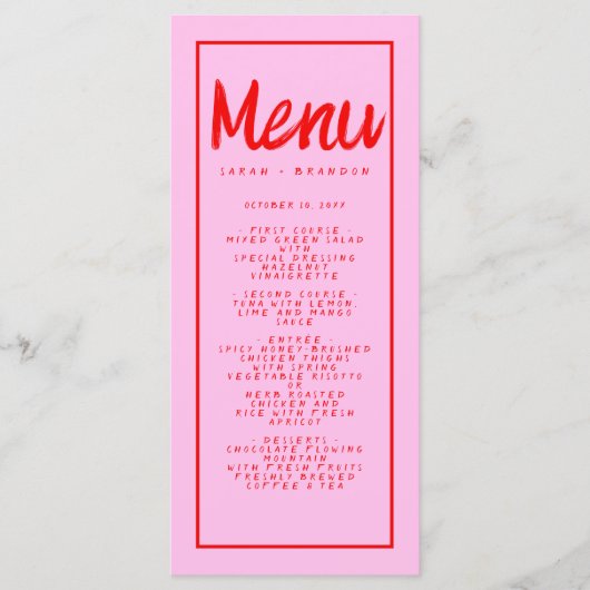 Roze rood handschrift Typografie Retro Weddenschap Menu (Voorkant)
