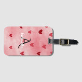 Roze Rood Hart Monogram Naam Bagagelabel (Voorkant (horizontaal))