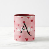 Roze Rood Hart Monogram Naam Mok (Midden)