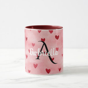 Roze Rood Hart Monogram Naam Mok