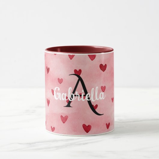 Roze Rood Hart Monogram Naam Mok (Midden)