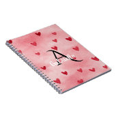 Roze Rood Hart Monogram Naam Notitieboek (Rechterzijde)