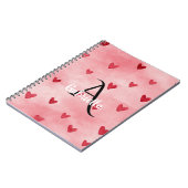 Roze Rood Hart Monogram Naam Notitieboek (Linkerzijde)