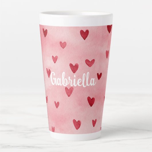 Roze Rood Hart Naam Latte Mok (Voorkant)