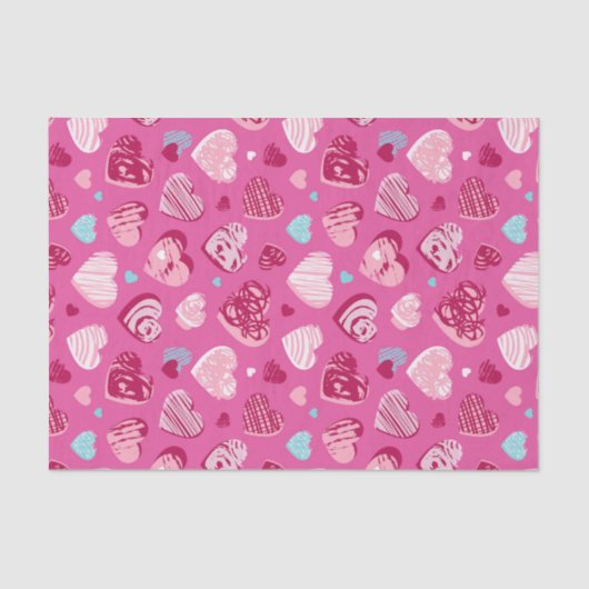 Roze Rood Hart Romantisch Liefdespatroon Valentijn Tissuepapier (Voorkant)