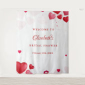 Roze & rood hart Valentijns Bruiloft Welkom Wandkleed (Voorkant)