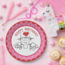 Roze/Rood "Hartfee"© Verjaardag Papieren Bordje