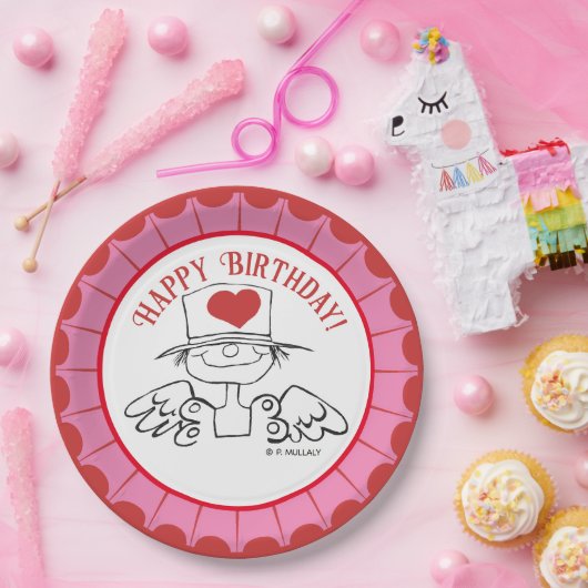 Roze/Rood "Hartfee"© Verjaardag Papieren Bordje (Feest)