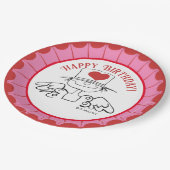 Roze/Rood "Hartfee"© Verjaardag Papieren Bordje (Gekanteld)