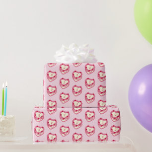 Roze Rood Hartvormige Verjaardagstaart Cadeaupapier