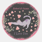 Roze Rood Ik Hou Van Je Kat Moderne Valentijnsdag Ronde Sticker (Voorkant)