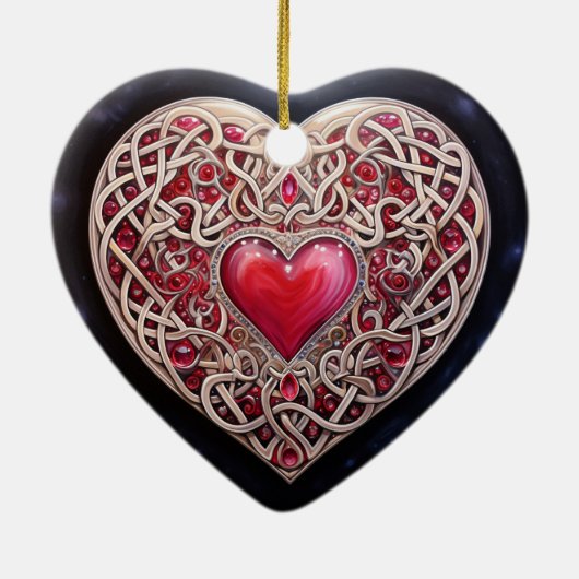 Roze Rood Keltische Knoop Hart Keramisch Ornament (Achterkant)