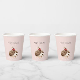 Roze Rood Kers Aardige Egel Verjaardag Papieren Bekers