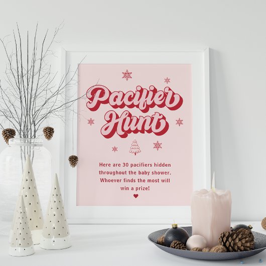 Roze Rood Kerst Baby shower Fopspeen Hunt Spel Poster