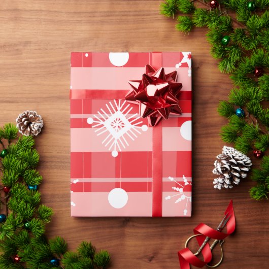 Roze Rood Kerst Plaid Sneeuwvlokken Cadeaupapier (Feestdagen Geschenken)