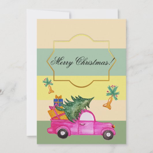 Roze Rood Kerst Trunk Waterverf Kunst Feestdagenkaart (Voorkant)