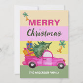 Roze Rood Kerst Trunk Waterverf Kunst Feestdagenkaart (Voorkant)