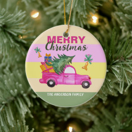 Roze Rood Kerst Trunk Waterverf Kunst Keramisch Ornament