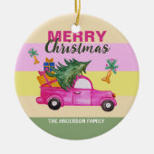 Roze Rood Kerst Trunk Waterverf Kunst Keramisch Ornament (Voorkant)