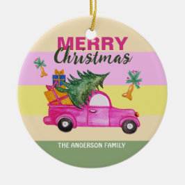 Roze Rood Kerst Trunk Waterverf Kunst Keramisch Ornament