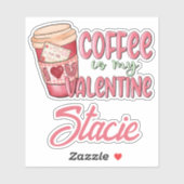 Roze Rood Koffie Mijn Valentijn Naam Sticker (Vel)