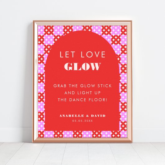 Roze Rood Laat Liefde Glow Dance Floor Trouwbord Poster