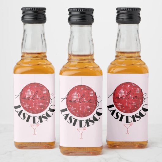 Roze rood laatste disco bal hen partij schoten likeurfles etiket (Flessen)