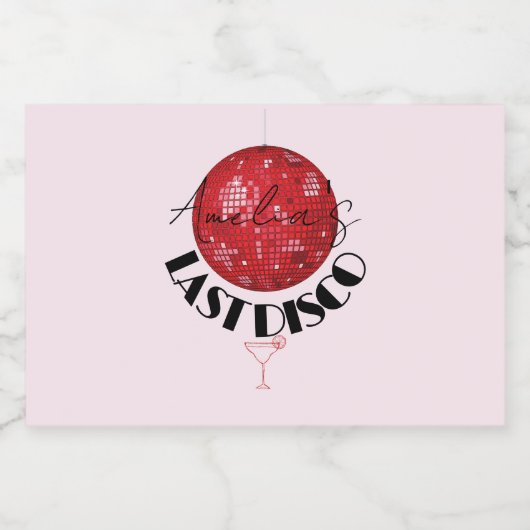 Roze rood laatste disco bal hen partij schoten likeurfles etiket (Enkel label)