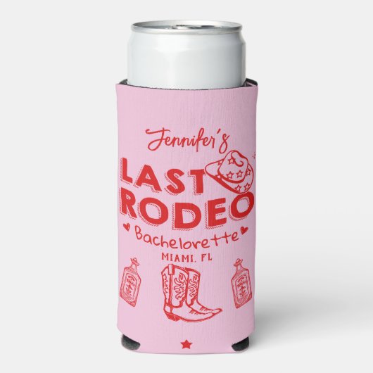 Roze Rood Laatste Rodeo Cowgirl Bachelorette Koele Seltzer Blikjeskoeler (Seltzer Voorkant)
