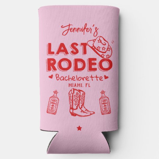 Roze Rood Laatste Rodeo Cowgirl Bachelorette Koele Seltzer Blikjeskoeler (Achterkant)