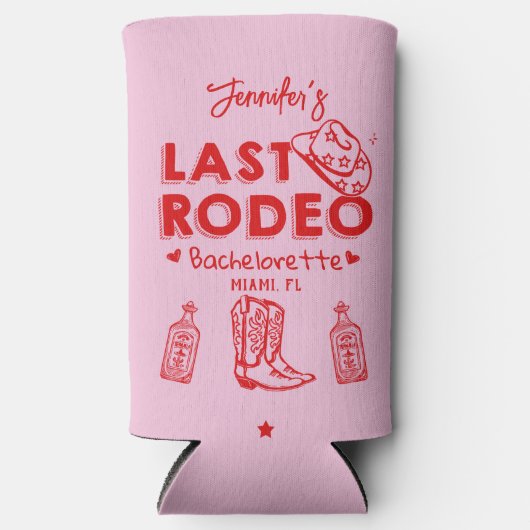 Roze Rood Laatste Rodeo Cowgirl Bachelorette Koele Seltzer Blikjeskoeler (Voorkant)