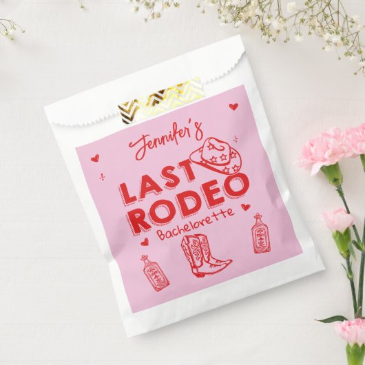 Roze Rood Laatste Rodeo Cowgirl Bachelorette Party Bedankzakje (Gezegeld)