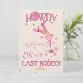 Roze Rood Laatste Rodeo vrijgezellenuitnodiging Kaart (Staand voorkant)