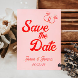 Roze & Rood Lesbisch Bruiloft Save The Date Kaart