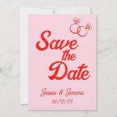 Roze & Rood Lesbisch Bruiloft Save The Date Kaart (Voorkant)