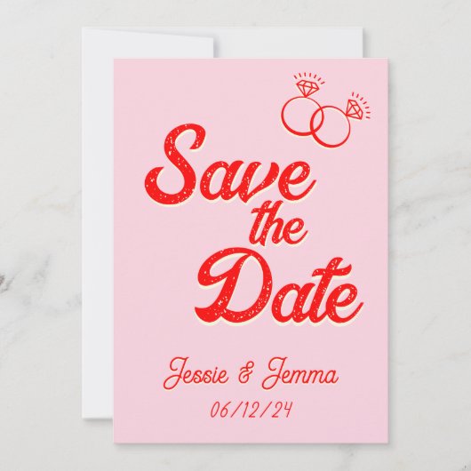 Roze & Rood Lesbisch Bruiloft Save The Date Kaart (Voorkant)