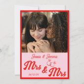 Roze & Rood Lesbisch Huwelijksfoto Save The Date Kaart (Voorkant)