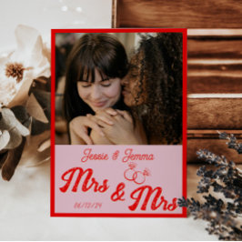 Roze & Rood Lesbisch Huwelijksfoto Save The Date Kaart