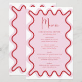 Roze Rood Levendige Grens menukaart met naam (Voorkant / Achterkant)