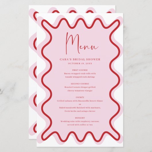 Roze Rood Levendige Grens menukaart met naam (Voorkant / Achterkant)