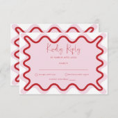 Roze Rood Levendige Wavy Border RSVP-kaart Informatiekaartje (Voorkant / Achterkant)