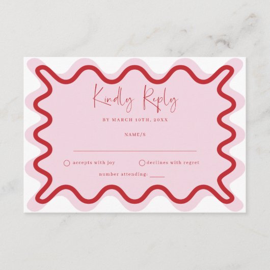 Roze Rood Levendige Wavy Border RSVP-kaart Informatiekaartje (Voorkant)