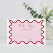 Roze Rood Levendige Wavy Border RSVP-kaart Informatiekaartje (Staand voorkant)
