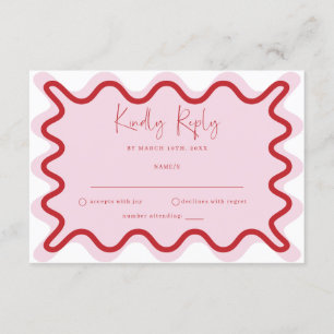 Roze Rood Levendige Wavy Border RSVP-kaart Informatiekaartje