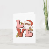 Roze & Rood Liefde Zwart Santa Retro Kerstmis Kaart (Voorkant)
